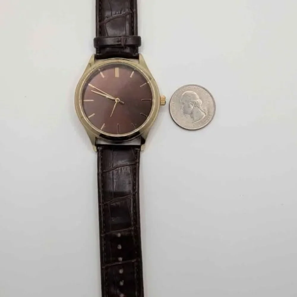 FMD FMDPU023 Watch Gold Tone Brown Dial Croc Leather Strap Japan Movt Working